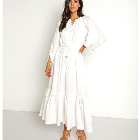 NWT Cleobella Maxi White Hilo Kaftan Dress Ivory Dobby Large - Picture 2 of 2